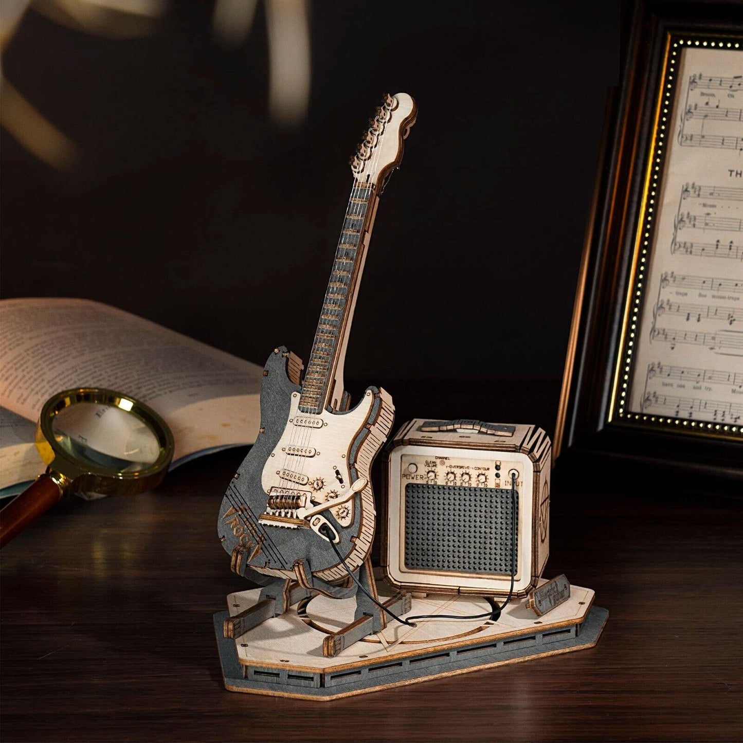 ROKR 3D Wooden Puzzle Electric Guitar Model Kit Puzzle Toy Decor for Adult Gifts