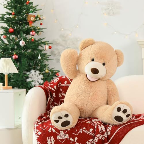 Giant Teddy Bear with Big Footprints Plush Stuffed 39 inches Light Brown