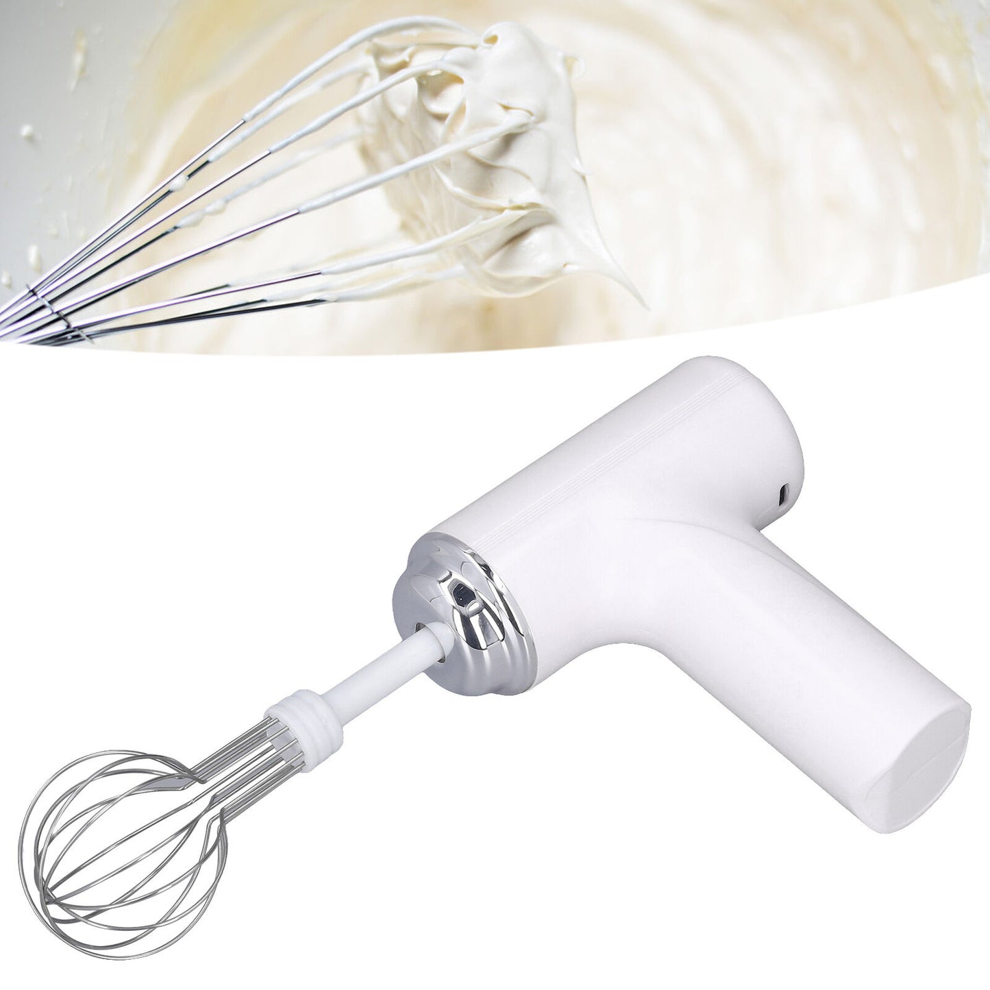 (White)Electric Cordless Hand Mixer Handheld Egg Whisk AN