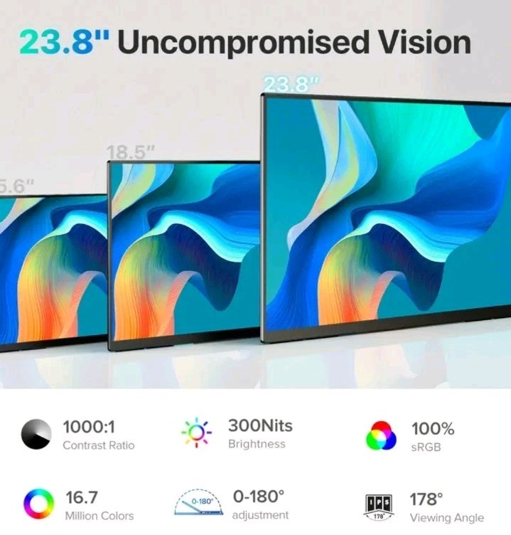 UPERFECT 23.8" Portable Monitor 120Hz Larger Screen 1080P FHD For Computer