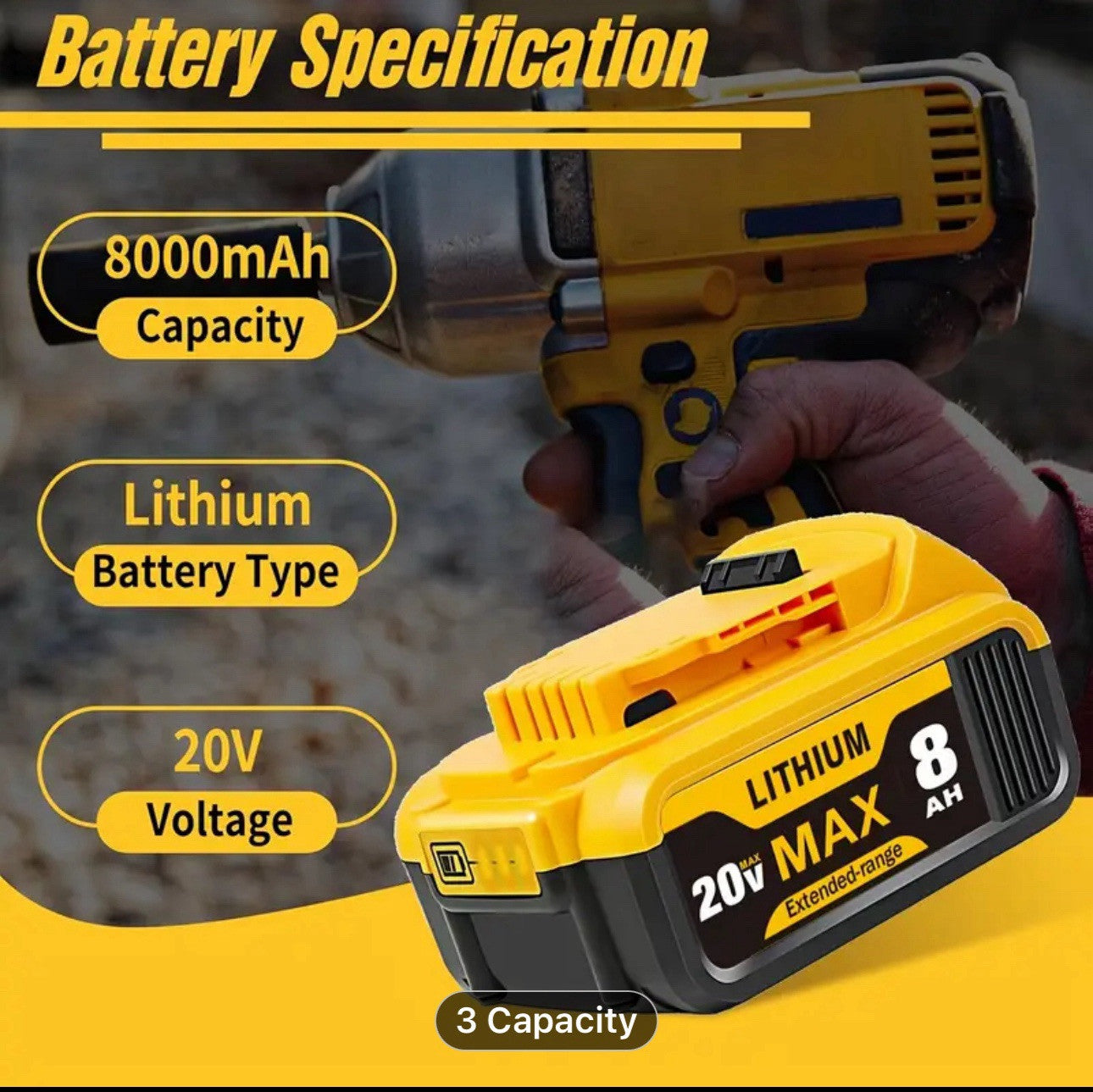 20V 8.0Ah Lithium-ion Battery for DeWalt 20Volt Power Tools DCB200 DCB205 DCB206