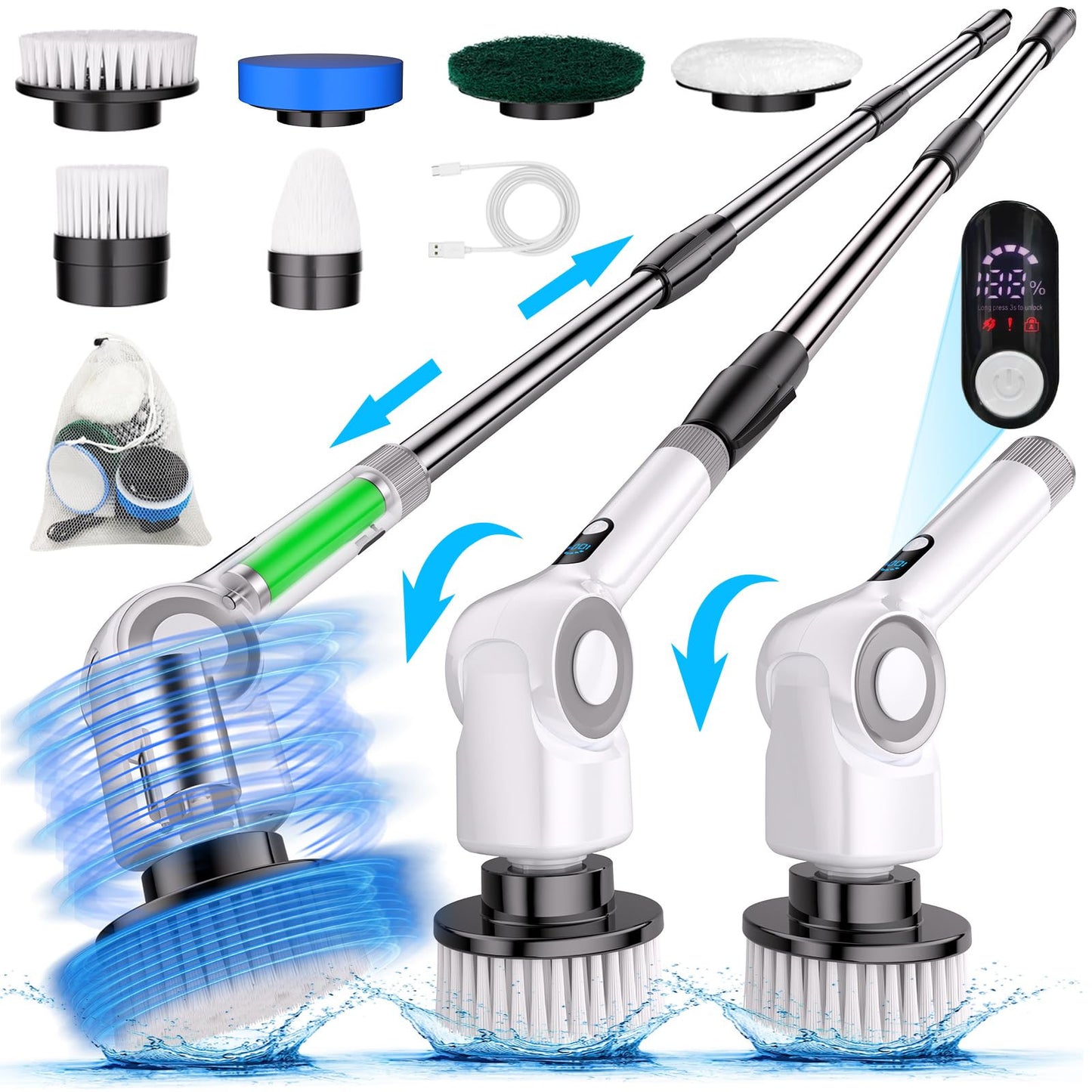 Angle Adjustable Spin Scrubber Cordless Cleaning Brush with 3 Speeds Cordless...