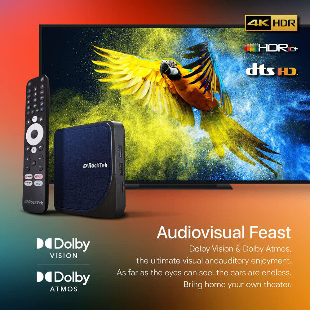 RockTek G2 4K TV Box Android 12 ATV Stream S905X4-K Media Player DTS Dolby Audio