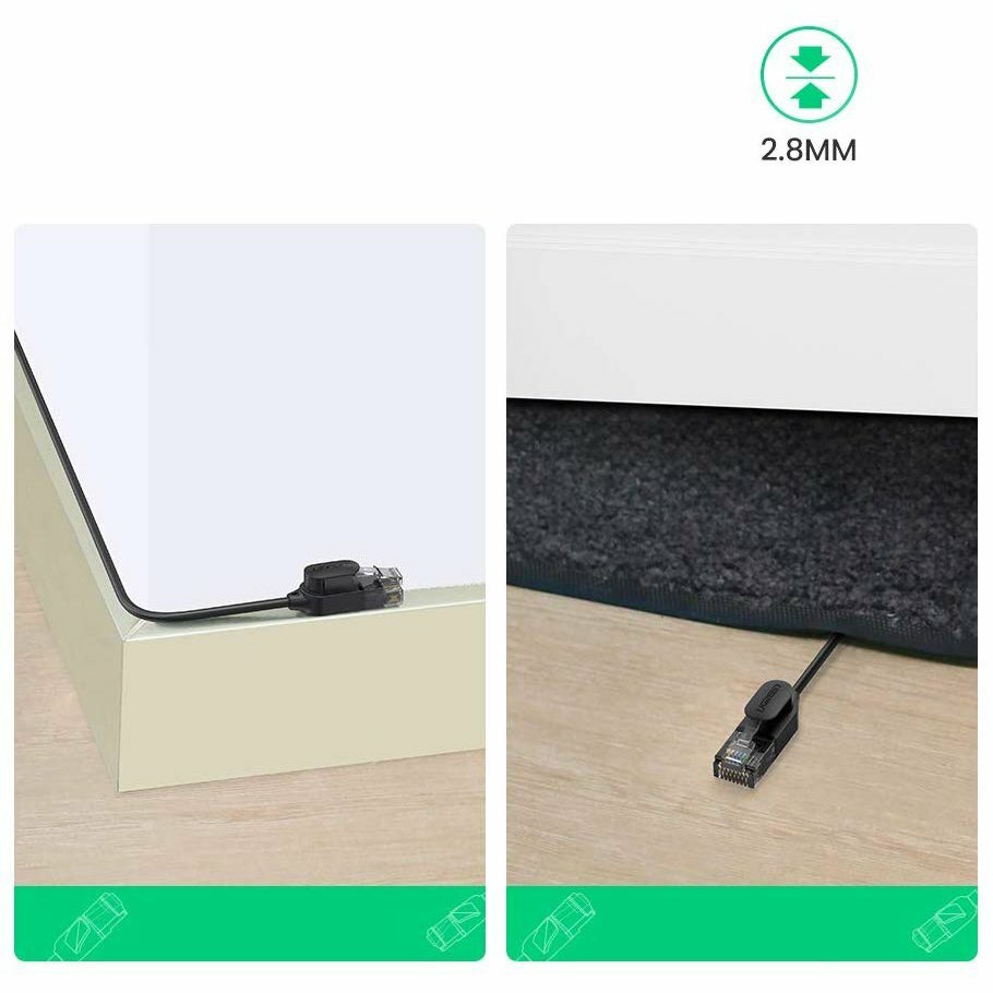 Ugreen Network Ethernet Patch Cable RJ45 Cat 6A UTP 1000Mbps 1m-10m Black Thin
