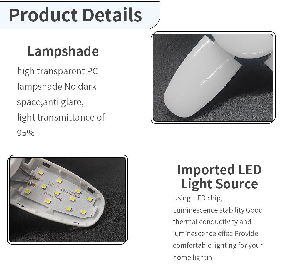 E27 LED Bulb Fan Blade Lamp Foldable For Home Shop Garage Ceiling Fixture Lights