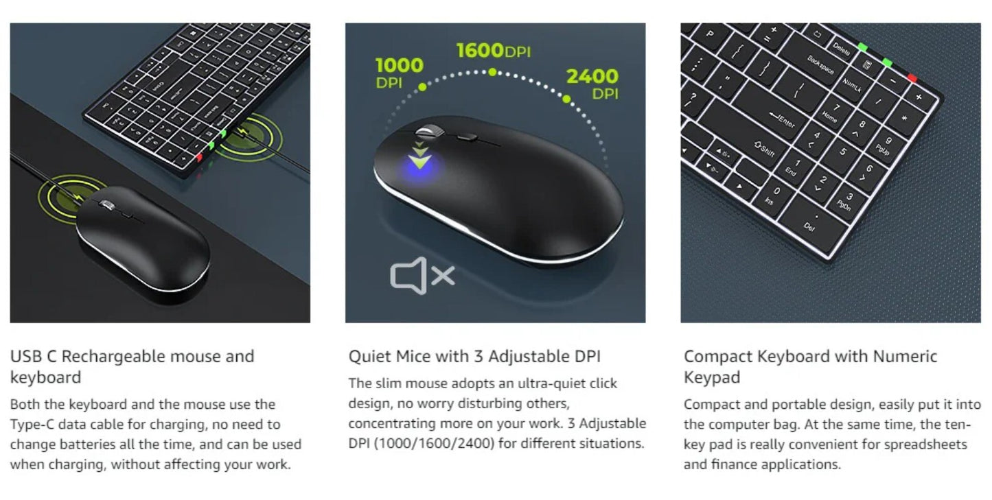 Full-Size Backlight Wireless Keyboard and Mouse Combo Laptop PC USB Silent Click
