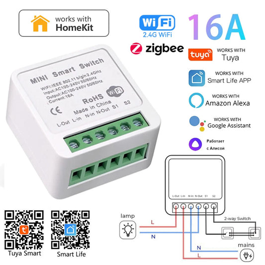 Smart Home ZigBee WiFi Smart Switch with Power Monitor 16A Mini Breaker Voice US
