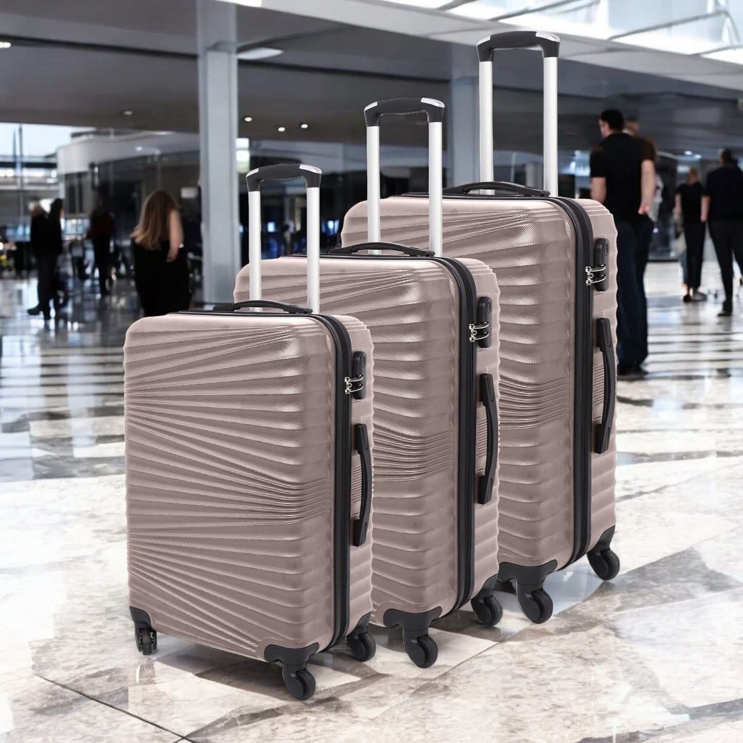 3 Pcs Suitcase Set ABS Hard Shell 4 Wheeled Trolley Lightweight Luggage PIONEER