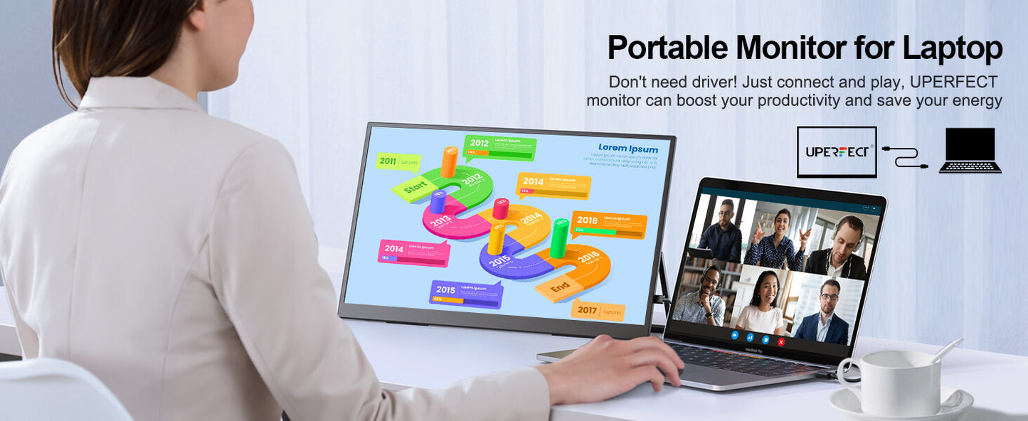 UPERFECT 18.5" 1080P Portable Monitor FHD Screen w/Bracket Freetanding -UMax 18