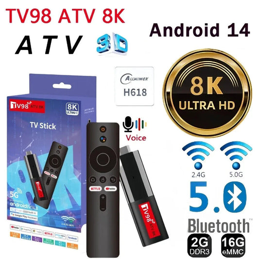 Mini TV Stick Android 14Allwinner H618 Quad Core A53 4K VoiceRemote Smart TV Box