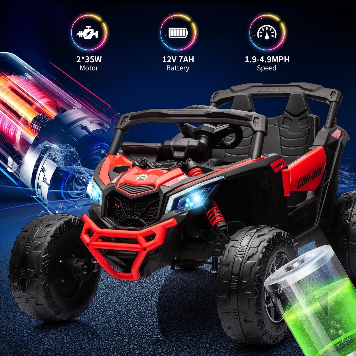 Can-Am Licensed 12V Ride on UTV Car for Kids Electric Fun Toys 4WD Off-Road Quad