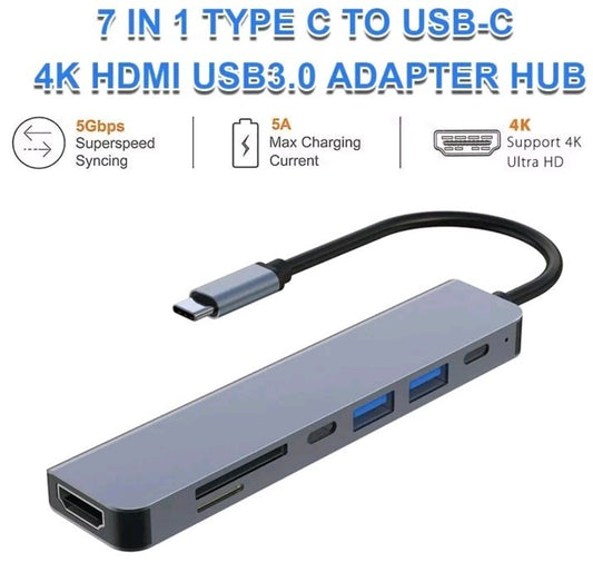 7-in-1 USB C Hub Multiport Type C Adapter For MacBook Pro/Air iPad Pro Laptop
