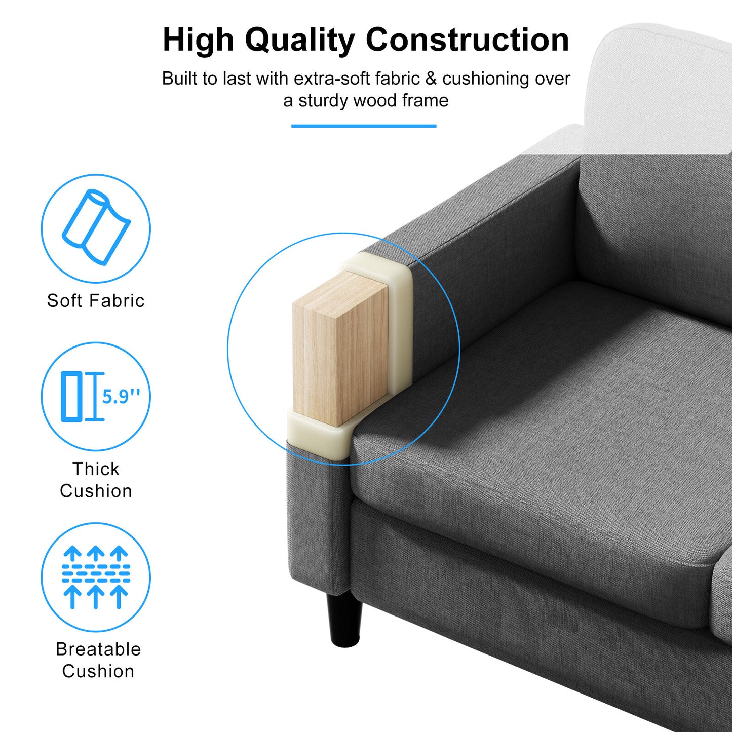 Small Sectional Sofa with Storage Ottoman,3 Seater L Shaped Sofa for Living Room