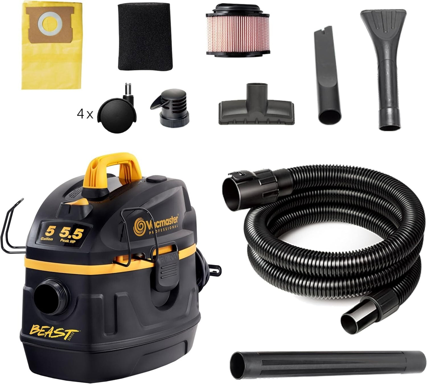 Professional 5-Gallon Wet/Dry Vacuum with Powerful 5.5 HP Motor & 9 Accessories