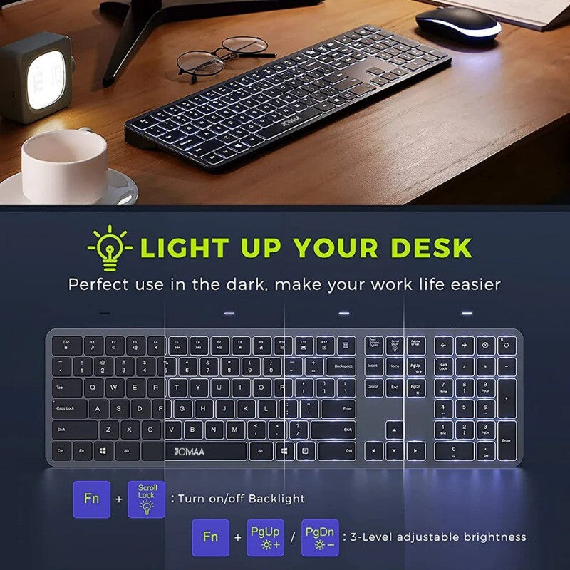 Full-Size Backlight Wireless Keyboard and Mouse Combo Laptop PC USB Silent Click