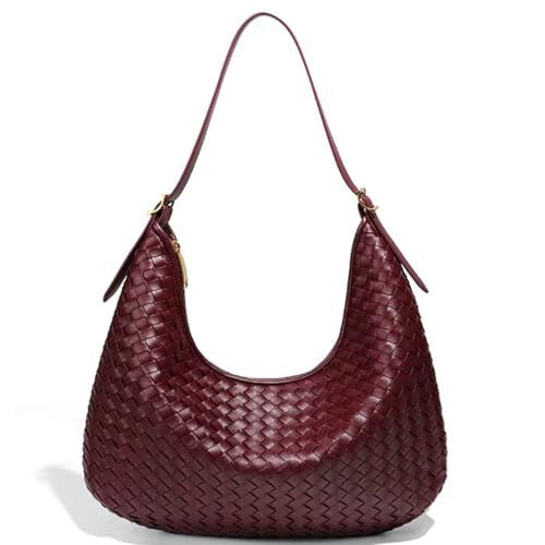 Shoulder Handbags Shoulder Bag for Women Totes Woven Vegan Leather Bag Burgundy