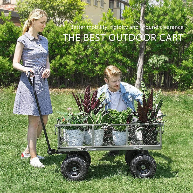 880 Lbs Lawn Garden Cart Utility Yard Pull Wagon Trailer w/ Removable Sides Grey