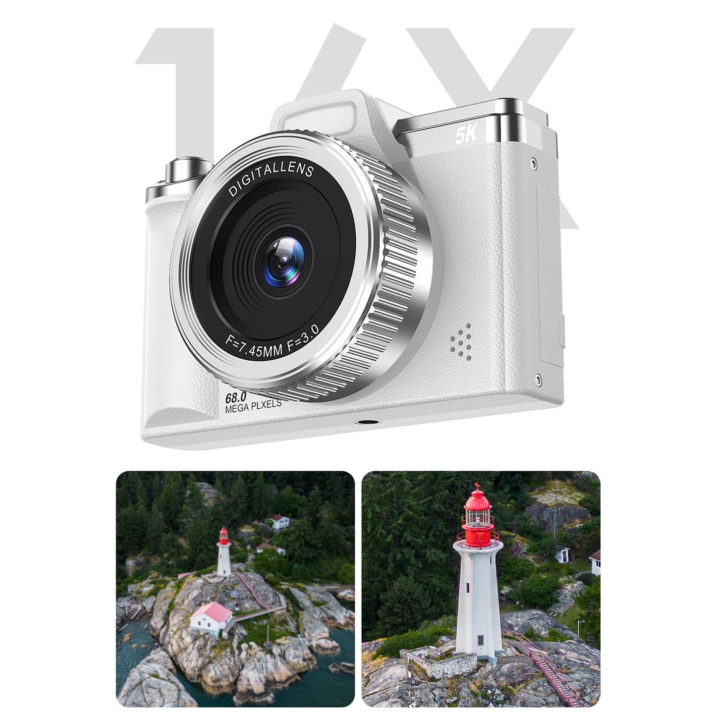 Digital Camera 64MP Pixels 5K HD 16x Zoom AF Autofocus Retro Compact Vlog Kit
