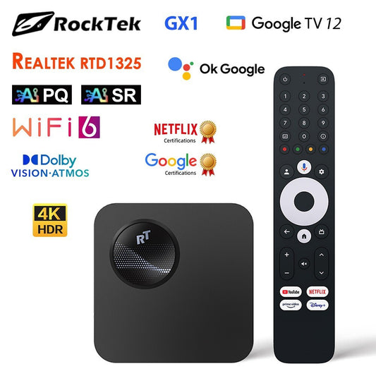 RockTek GX1 UHD Google TV 4GB 32GB Realtek1325 Dolby Atmos 2T2R Wifi6 BT5.2