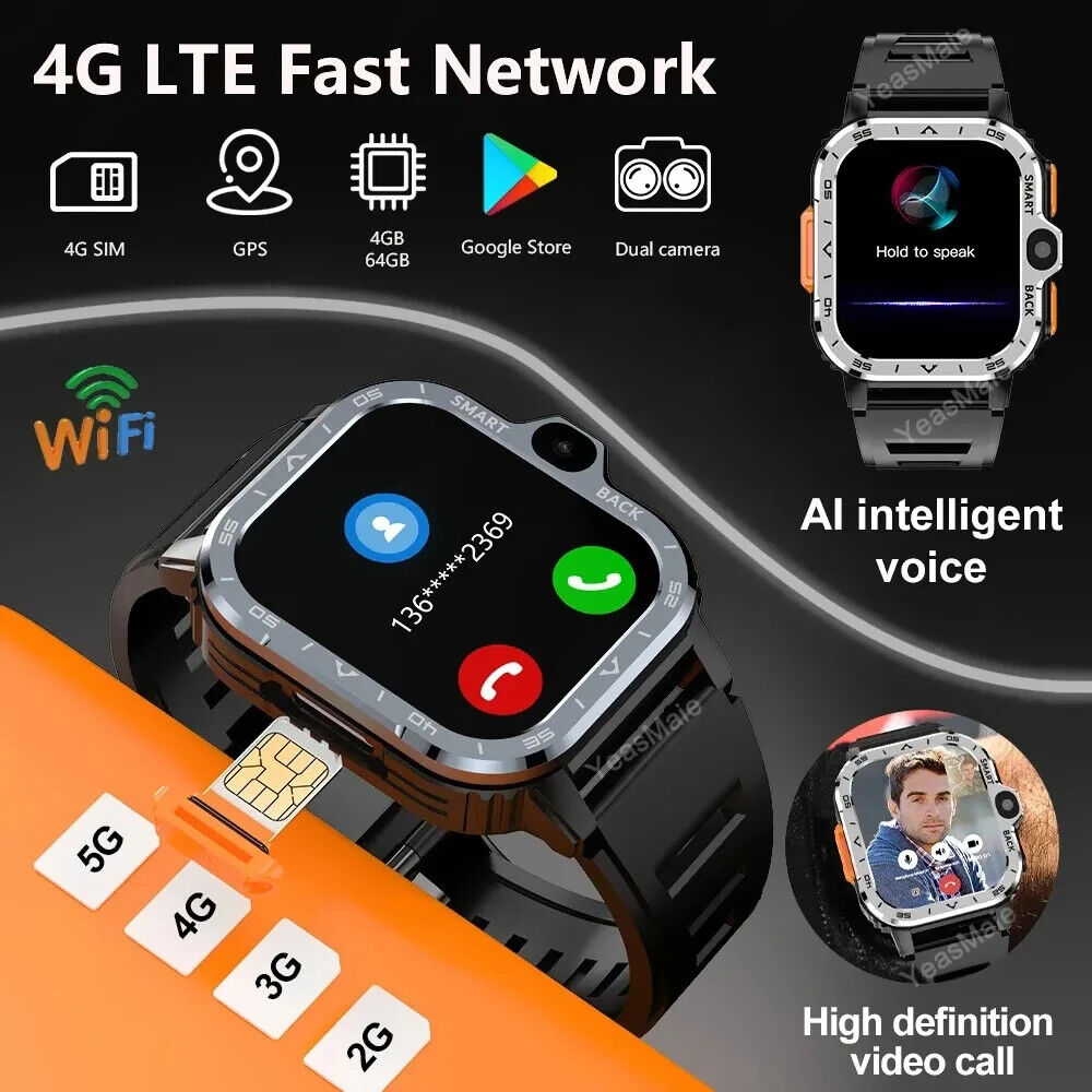 4G Android Smart Watch 2G 16G/64G ROM GPS SIM Card WiFi Dual Camera Smartwatch