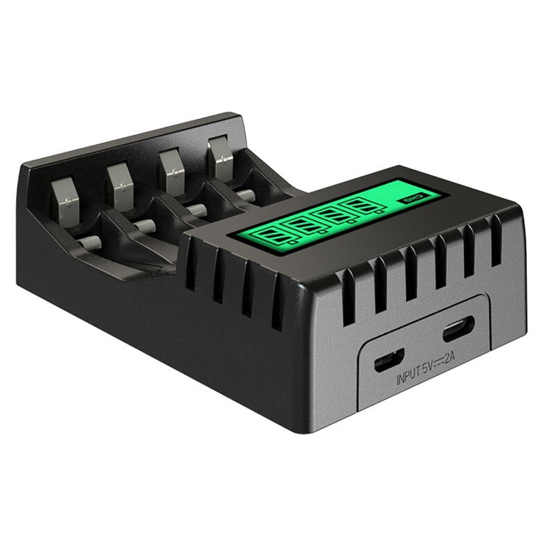 Efficient LCD Charger with 4 Slots Suitable for AAAAA Rechargeable Batteries