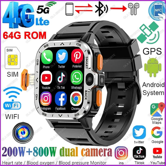 4G Android Smart Watch 2G 16G/64G ROM GPS SIM Card WiFi Dual Camera Smartwatch
