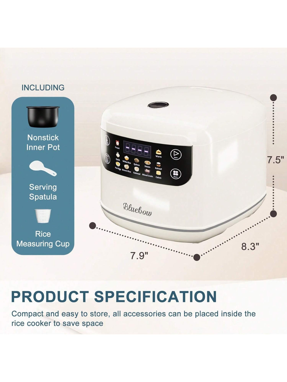 2.1Qt Rice Cooker 12-In-1 Electric Rice Cooker 6-Cup(Uncooked)/12-Cup(Cooked)
