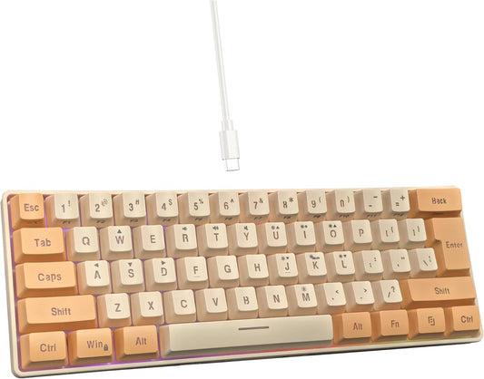 Snpurdiri 60% Wired Gaming Keyboard, RGB Backlit Ultra-Compact(Orange and Cream)