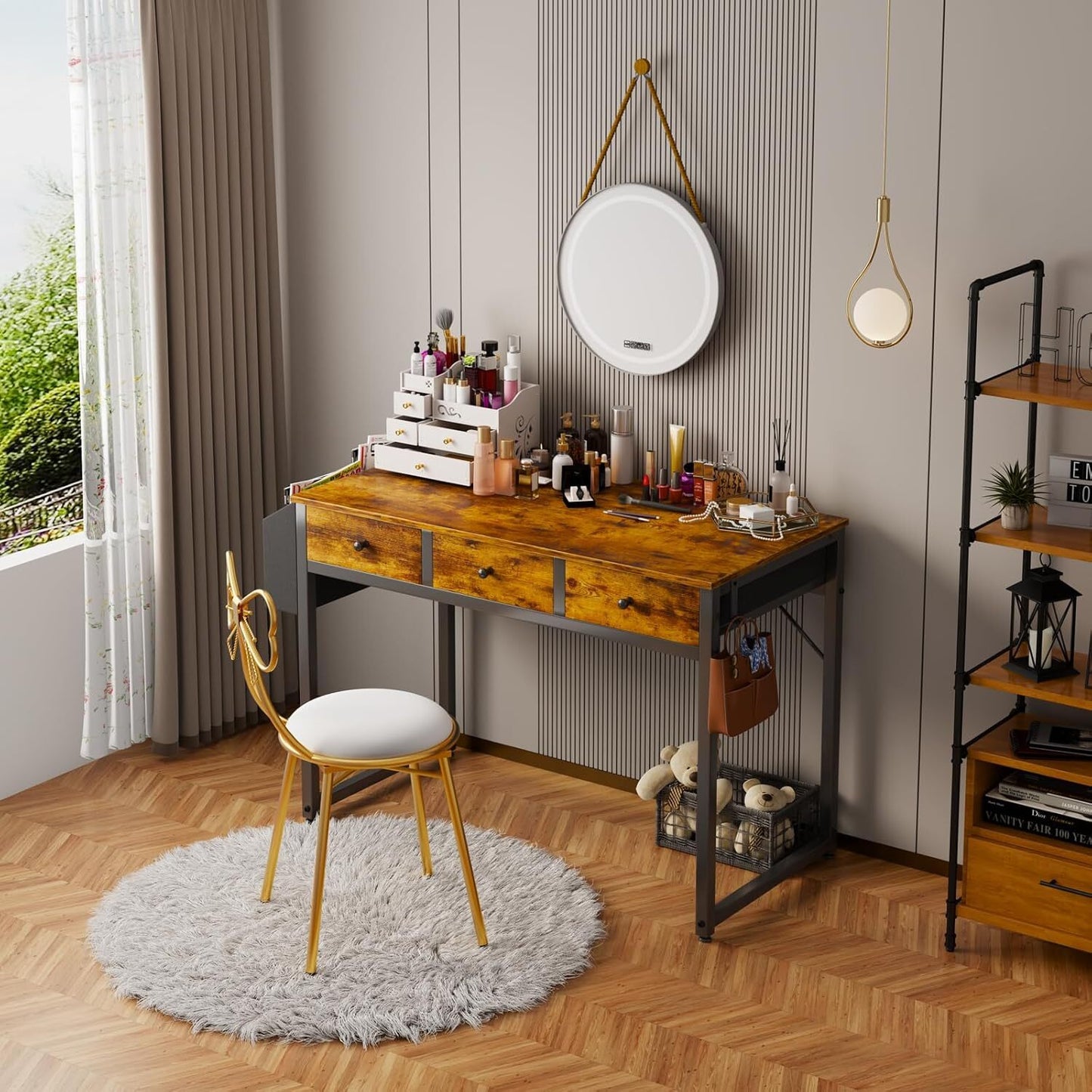 Small White Desk with Drawers - for Bedroom, 32 Inch Home Computer Desk