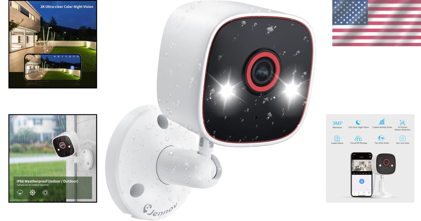 Smart Indoor/Outdoor 2K Security Camera - AI Detection, 2-Way Audio, Waterproof