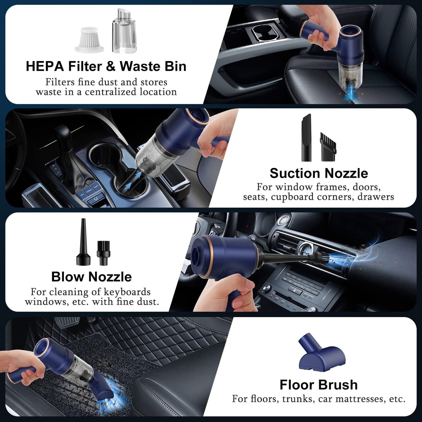 Lightweight Portable Vacuum Cleaner - 9000Pa Strong Suction Ideal for Cars