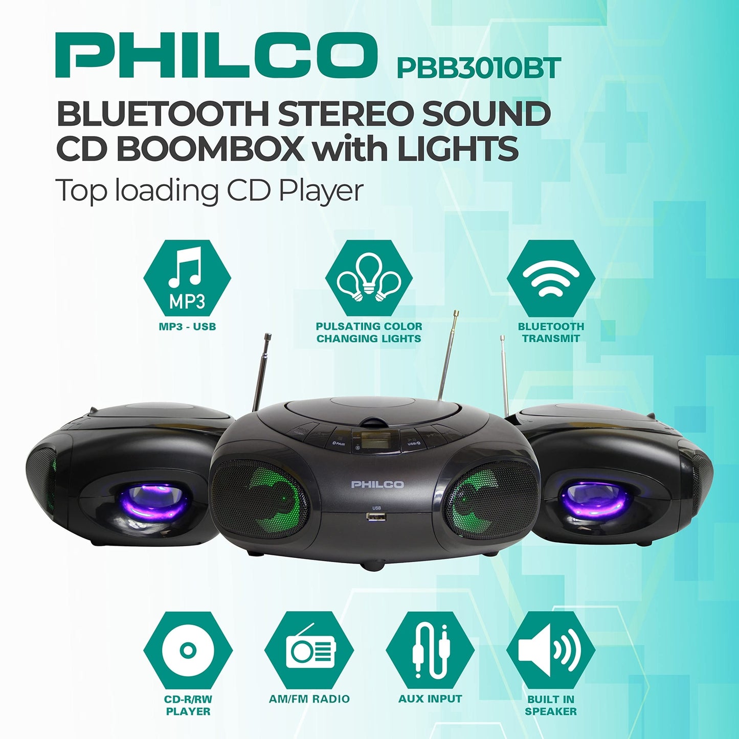 Portable Bluetooth Boombox CD Player with AM FM Radio and USB Playback | Fun ...