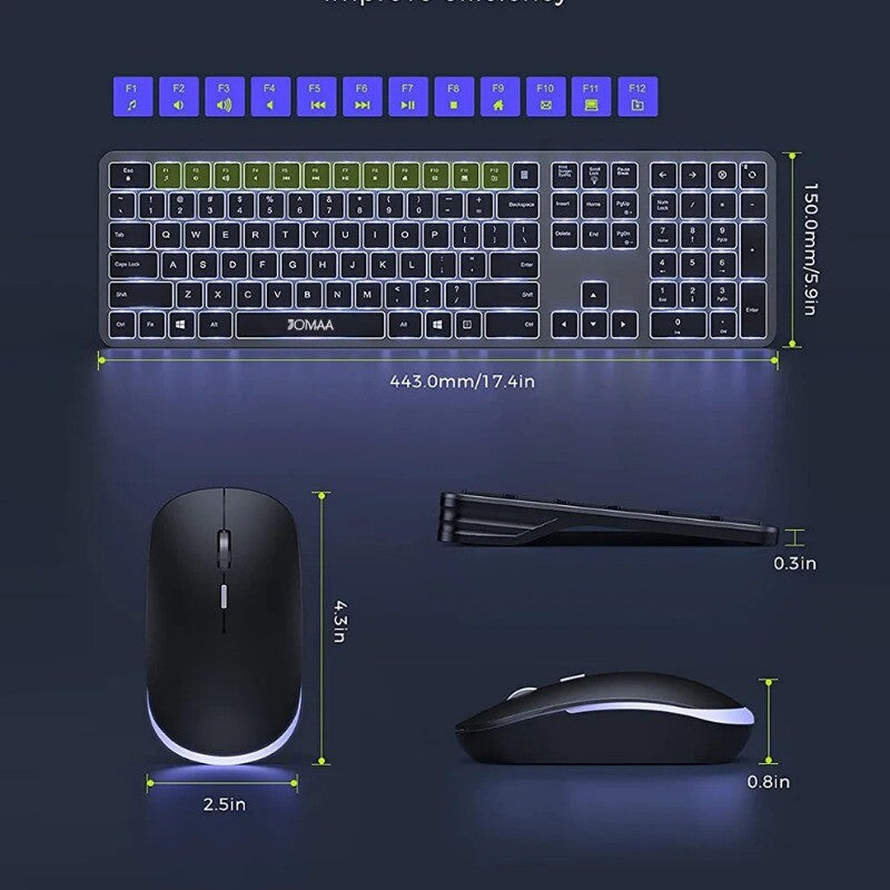 Full-Size Backlight Wireless Keyboard and Mouse Combo Laptop PC USB Silent Click