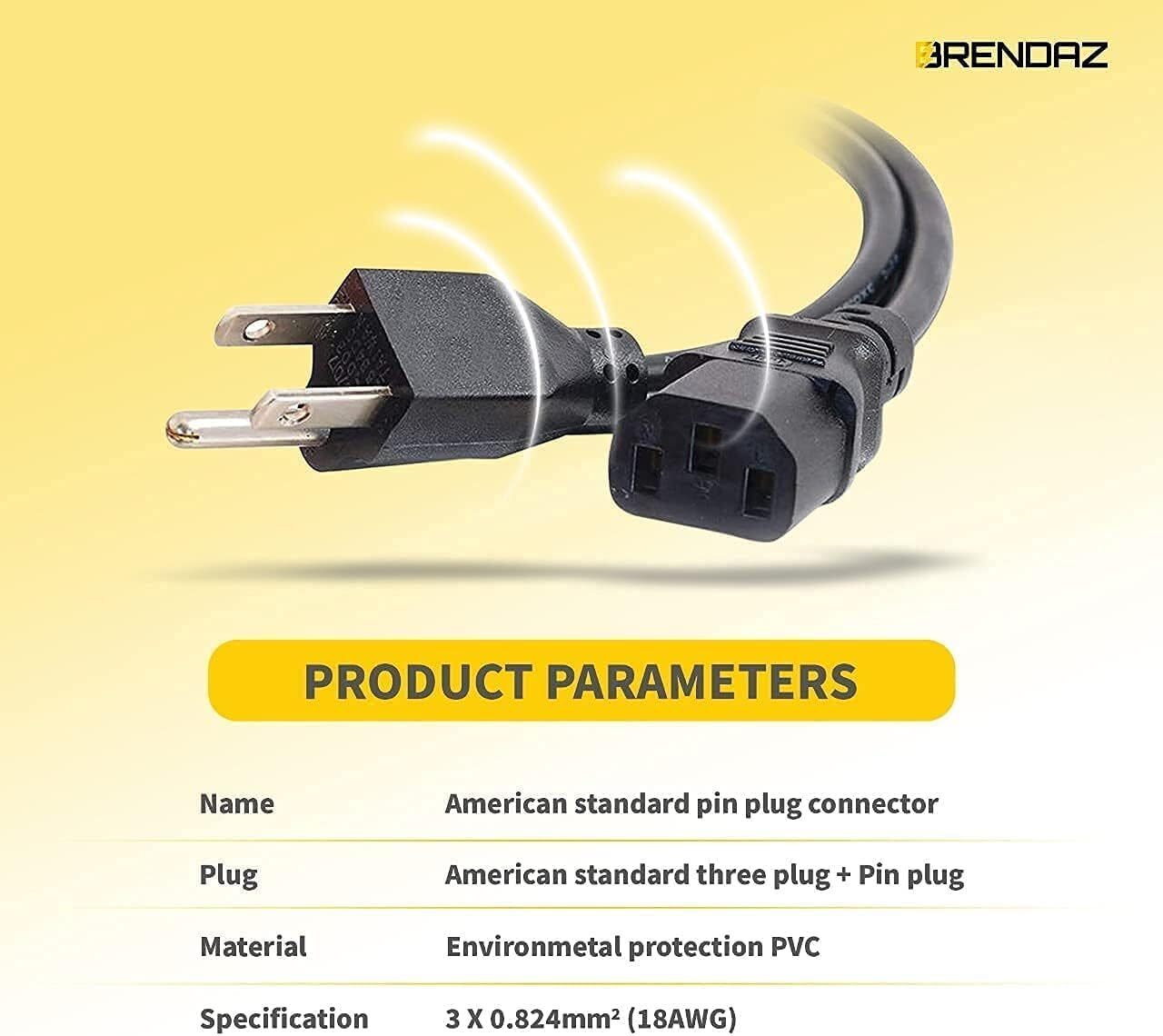 Universal AC Power Cable - 2-Pack- 1ft. 3 Prong PC Power Cord Replacement for...