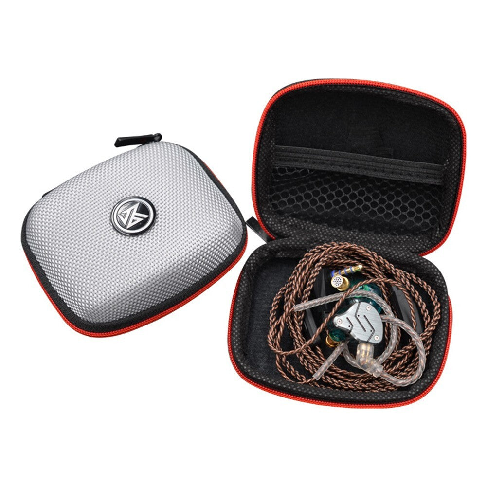 Portable Square Earphone Case Box with Mesh Pocket Headset Storage Black