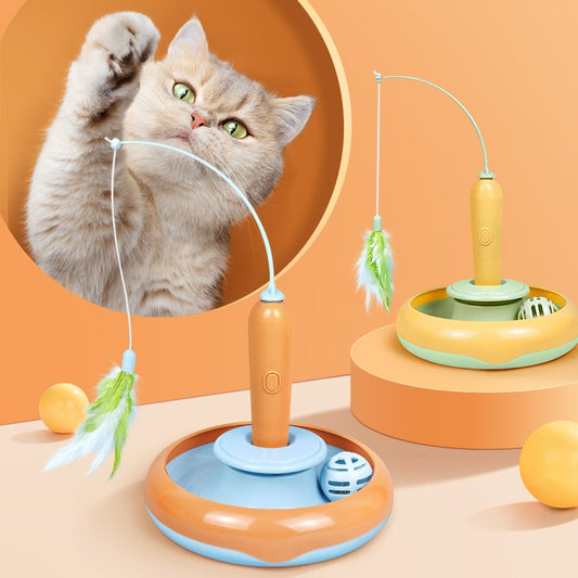 2 In 1 Pet Cat Toy With Feather For Self-play Cat Turntable Pets Supplies Cat To