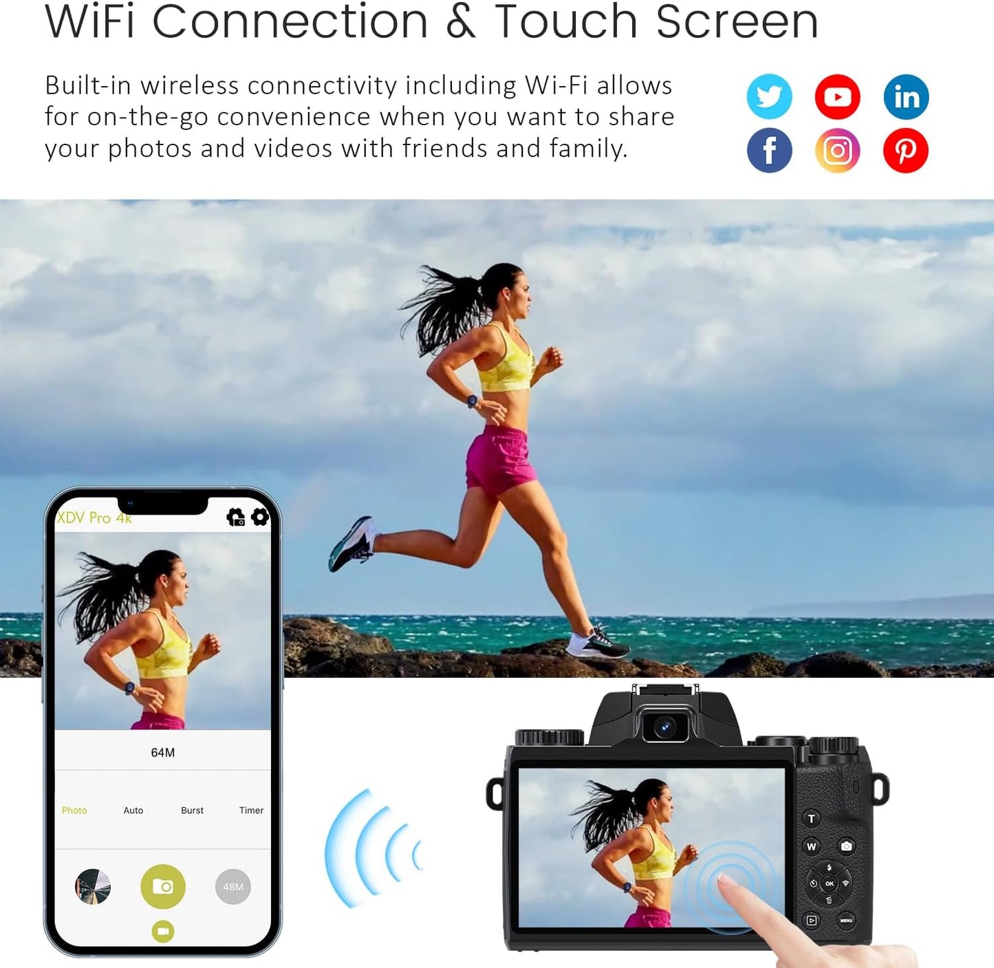64MP 4K Digital Camera with Wifi, Touch Screen Vlogging w/ Flash 3000mAh Battery