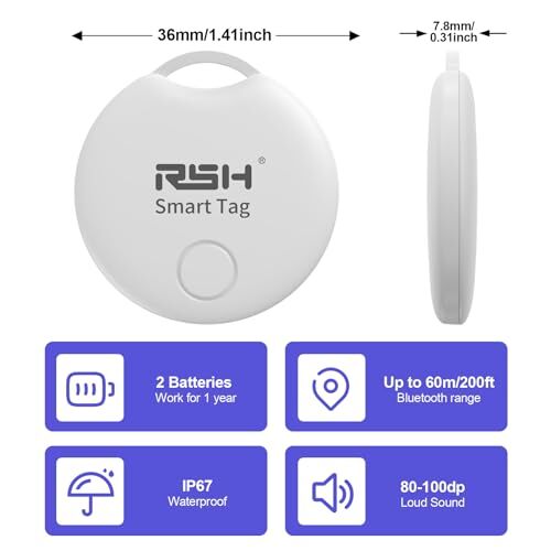 Key Finder Tracker Luggage Bluetooth Tracker Smart Tag Works with 4Black White