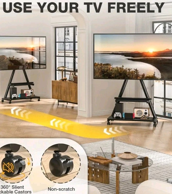 Rolling TV Stand for 43-80" TVs up to 150lbs, Portable Stand on Wheels with E...