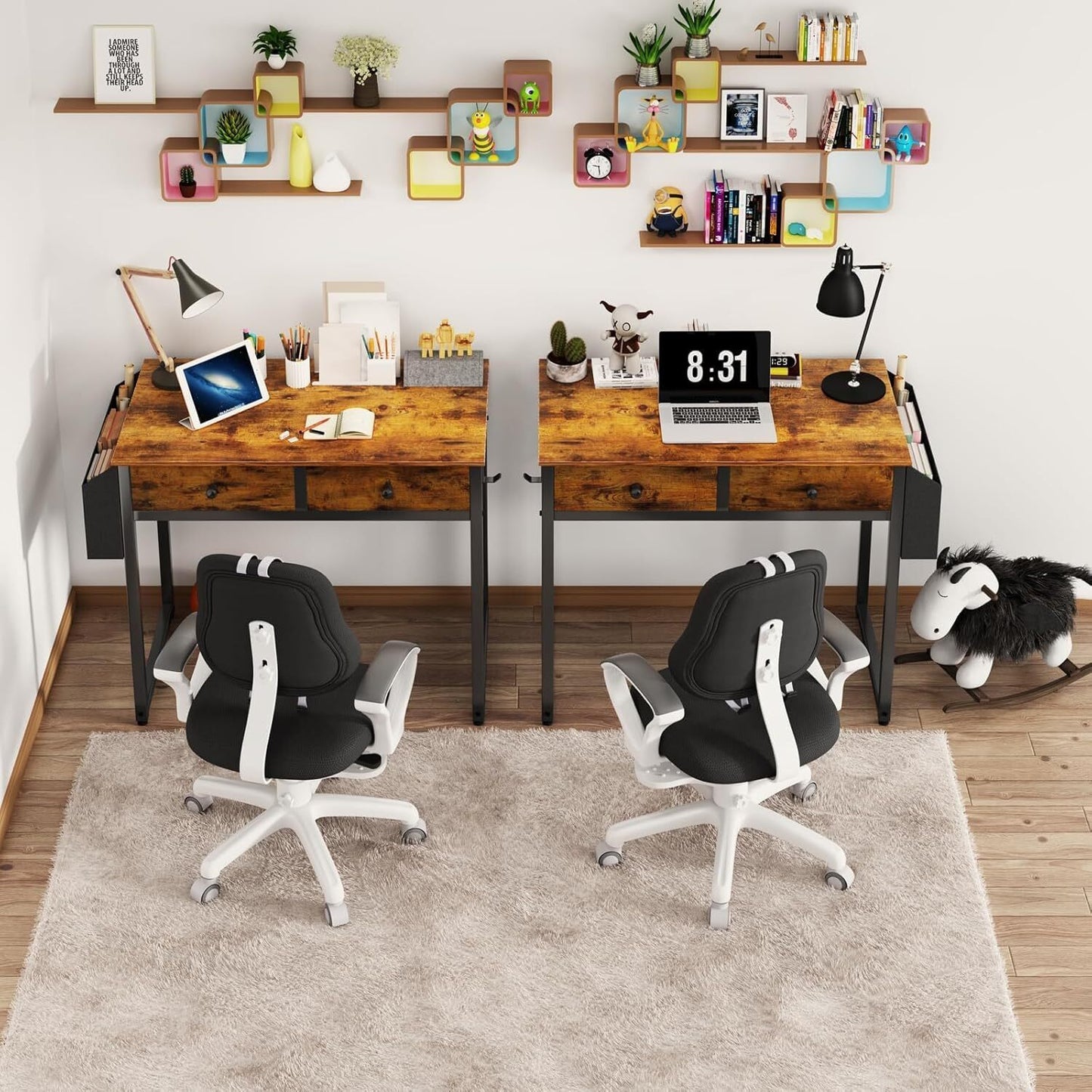 Small White Desk with Drawers - for Bedroom, 32 Inch Home Computer Desk