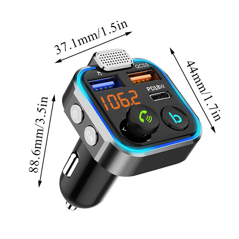 Bluetooth FM Transmitter Car Adapter QC3.0 PD USB Charger FM Radio Handsfree /