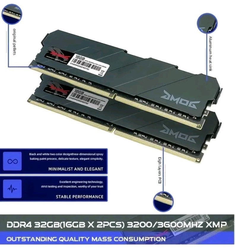 DMOG DDR4 RAM 32GB 16GB x2 3600MHZ UDIMM PC Desktop Memory