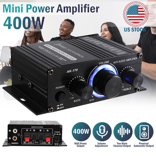 12V Car Household Stereo Mini Hi-Fi Amplifier 2 Channel Audio Power Amp 400W NEW