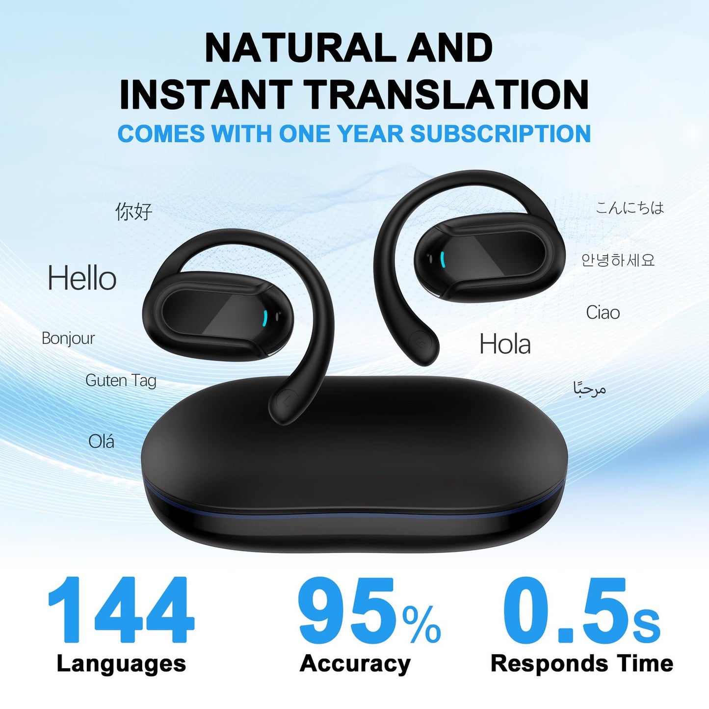 Translation Earbuds Real Time,Ai Language Translation Headphones,Open-Ear Tra...
