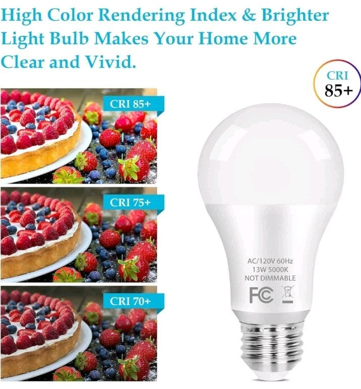 A19 LED Light Bulb, 100 Watt Equivalent LED Bulbs, 13W Daylight White 5000K