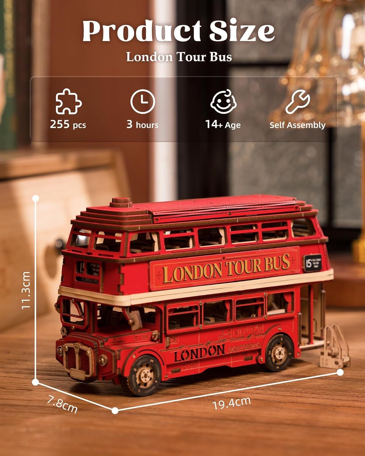 Rolife London Tour Bus 3D Puzzle 3D Wooden Puzzle Model Kits Collectibles Gifts