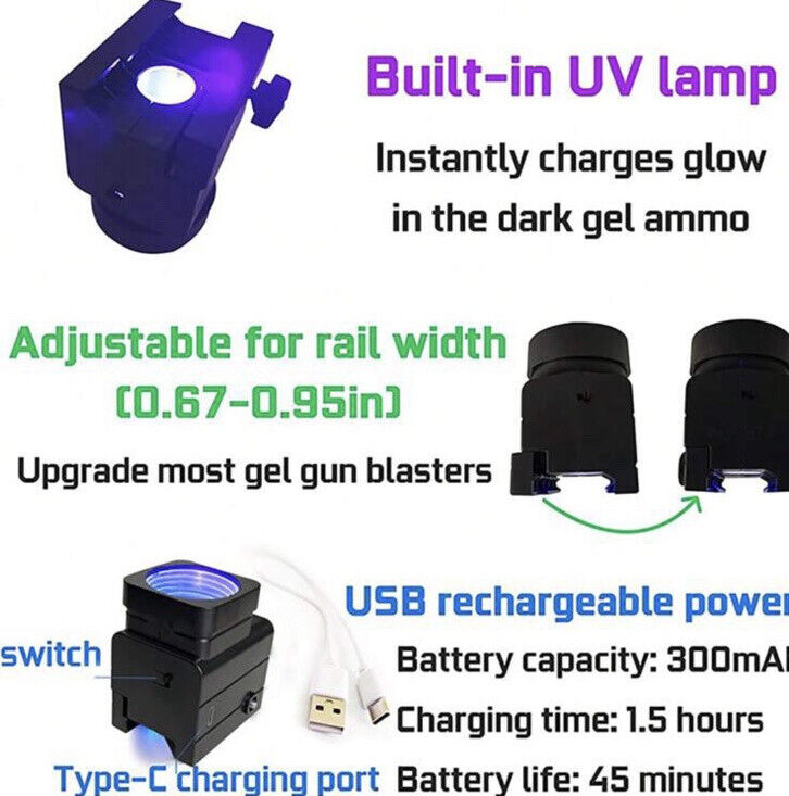 Gel Blaster UV LED Light Hopper UV Attachement +7000 Glow In Dark Refill