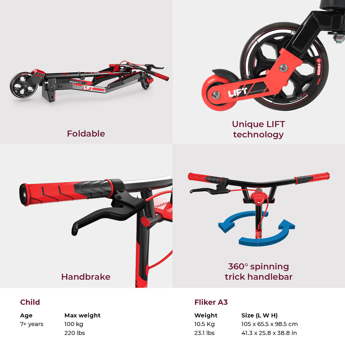 Yvolution Y Fliker Lift Red | The Original Swing Wiggle Scooter | 3 Wheels Self-