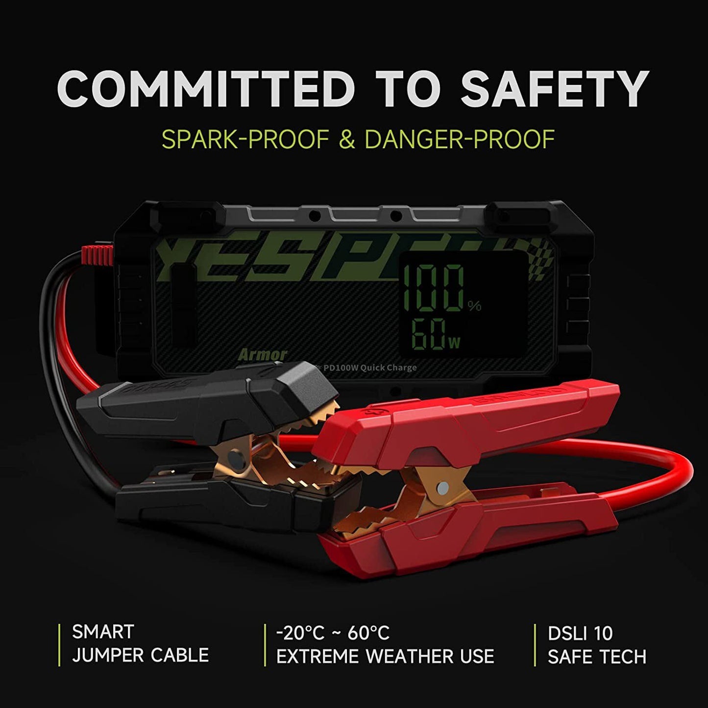 Car Jump Starter 3000A 100W Fast-Charging Portable Battery Booster Pack YESPER