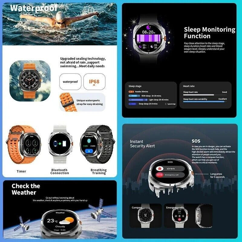 NEW Ultra Men 32GB GPS Smart Watch AMOLED Screen 1.5" Fitness & Health Tracking